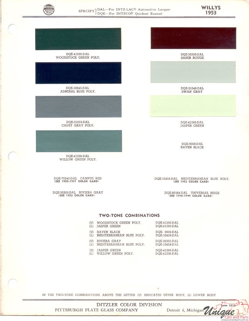 1953 Willys Paint Charts PPG 1
